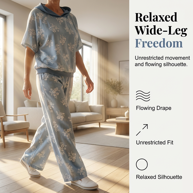 Gluschwein - Set aus T-Shirt mit Kapuze und Blumenmuster sowie Hose mit weitem Bein