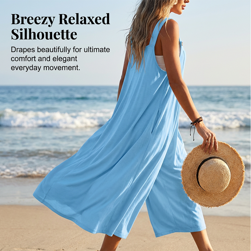 🔥 SOMMER MUST-HAVE: 49% 👗 Weitbein-Jumpsuit ohne Ärmel ✨ luftig, bequem & mit praktischen Taschen 🌿