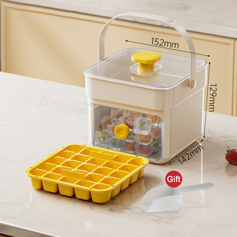 Gluschwein - 🧊 Eiswürfelform mit Aufbewahrungsbehälter und Ein-Knopf-Bedienung