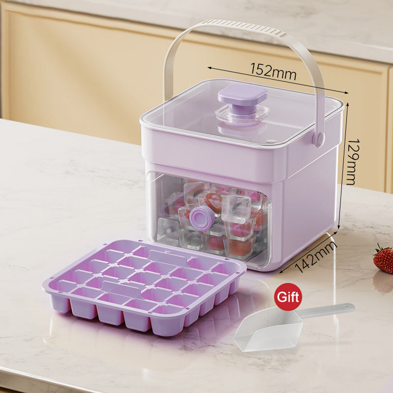 Gluschwein - 🧊 Eiswürfelform mit Aufbewahrungsbehälter und Ein-Knopf-Bedienung