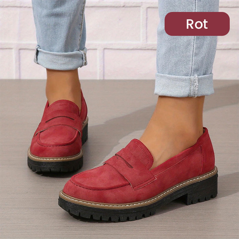 Gluschwein - Bequeme Damen-Slip-On-Loafers mit Blockabsatz