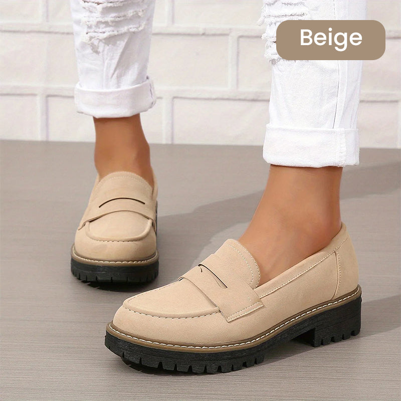 Gluschwein - Bequeme Damen-Slip-On-Loafers mit Blockabsatz
