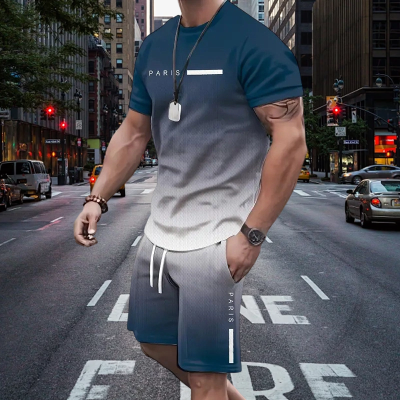 Gluschwein - Herren Freizeit-Set – T-Shirt & Shorts mit Farbverlauf – bequem, atmungsaktiv & modern