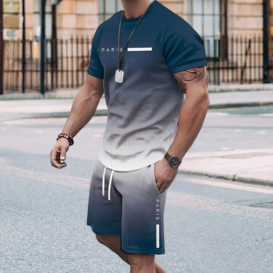 Gluschwein - Herren Freizeit-Set – T-Shirt & Shorts mit Farbverlauf – bequem, atmungsaktiv & modern