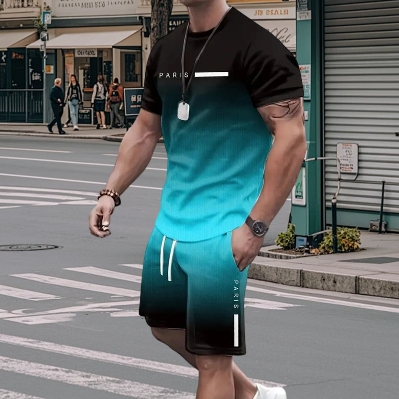 Gluschwein - Herren Freizeit-Set – T-Shirt & Shorts mit Farbverlauf – bequem, atmungsaktiv & modern