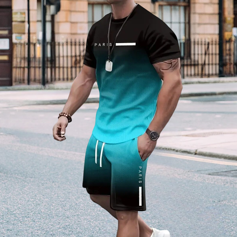 Gluschwein - Herren Freizeit-Set – T-Shirt & Shorts mit Farbverlauf – bequem, atmungsaktiv & modern