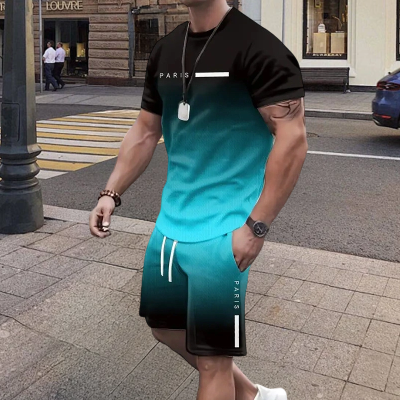 Gluschwein - Herren Freizeit-Set – T-Shirt & Shorts mit Farbverlauf – bequem, atmungsaktiv & modern