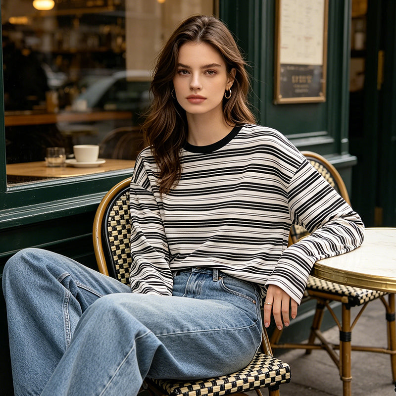 Gluschwein - 🌸 Zeitlich begrenzter halber Preis ✨Lässiges, übergroßes Streifentop für Damen