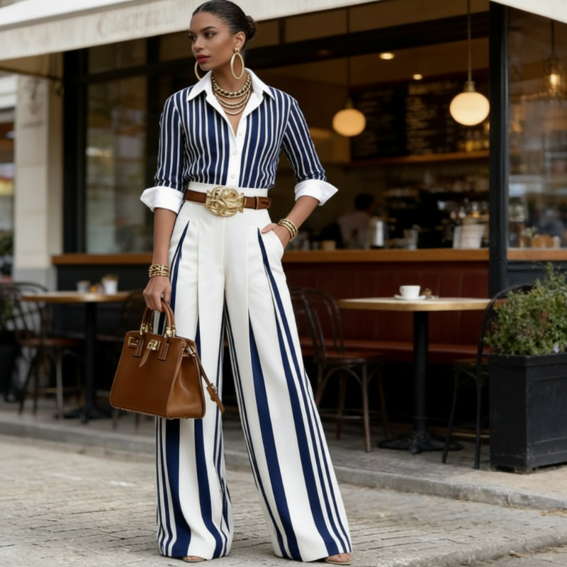 🔥Neu 2026 • Neu eingetroffen!💥Gestreiftes Shirt & weite Hose im Set – bequem & stilvoll für den Alltag