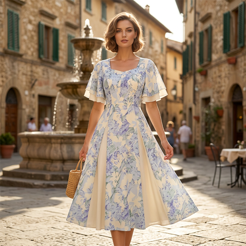Gluschwein - 🔥 Heiße Sonderangebote – Luftiges Fit-and-Flare-Kleid mit flatternden Ärmeln🌸