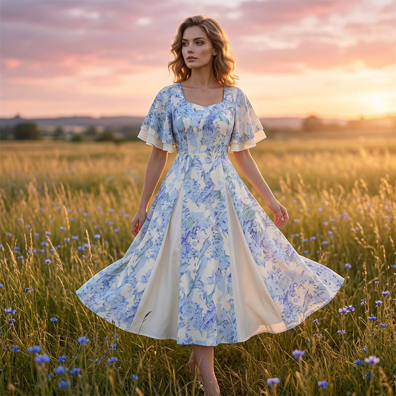 Gluschwein - 🔥 Heiße Sonderangebote – Luftiges Fit-and-Flare-Kleid mit flatternden Ärmeln🌸