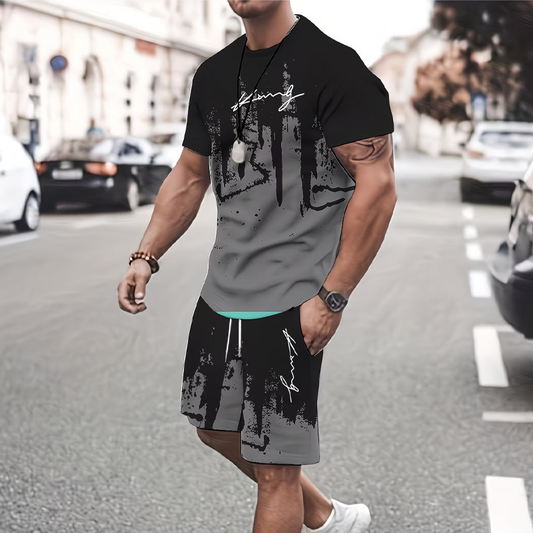 Gluschwein - 👕 JETZT 50% RABATT! 🔥 Herren-Set aus grafisch bedrucktem T-Shirt und Shorts – Weicher Stoff, auffälliges Design & perfekt für Sommertage ☀️