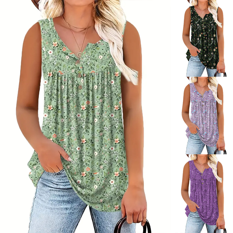👚 50% RABATT! 🌸 Ärmelloses Top mit Print & Knöpfen für Damen – Leichter Stoff, Lässiger Look & Perfekt Für Warme Tage ☀️