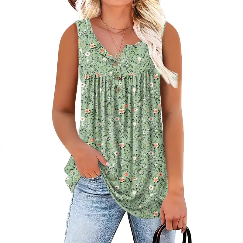 👚 50% RABATT! 🌸 Ärmelloses Top mit Print & Knöpfen für Damen – Leichter Stoff, Lässiger Look & Perfekt Für Warme Tage ☀️