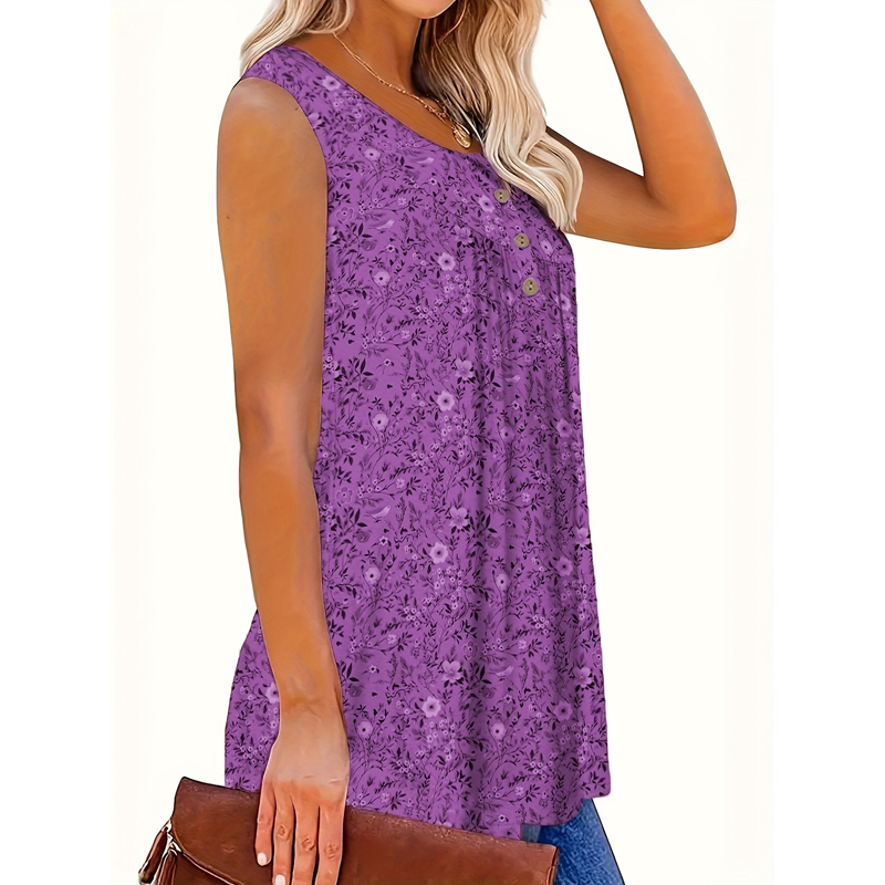 👚 50% RABATT! 🌸 Ärmelloses Top mit Print & Knöpfen für Damen – Leichter Stoff, Lässiger Look & Perfekt Für Warme Tage ☀️