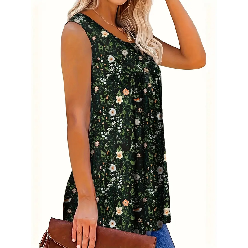 👚 50% RABATT! 🌸 Ärmelloses Top mit Print & Knöpfen für Damen – Leichter Stoff, Lässiger Look & Perfekt Für Warme Tage ☀️