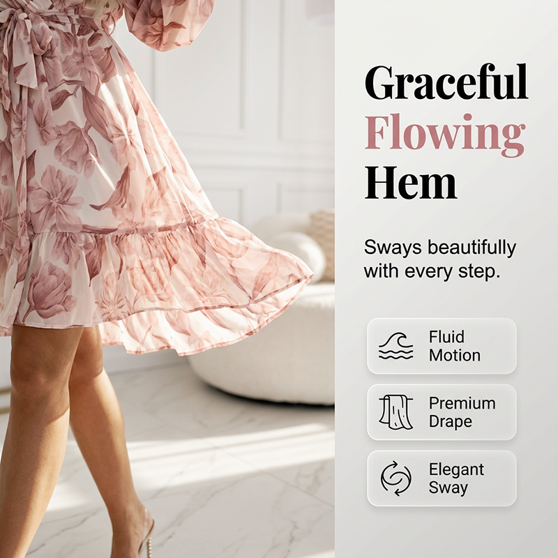 Gluschwein - Women's Romantic Floral Ruffle Hem Dress