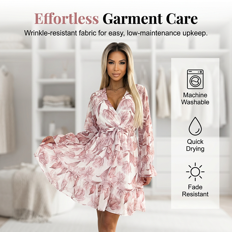 Gluschwein - Women's Romantic Floral Ruffle Hem Dress