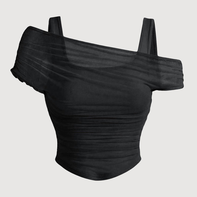 🔥Solange der Vorrat reicht 40 % Rabatt!🎉Asymmetrisches, gerafftes Mesh-Oberteil für Damen