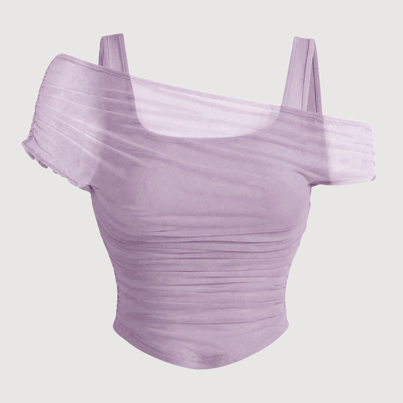 🔥Solange der Vorrat reicht 40 % Rabatt!🎉Asymmetrisches, gerafftes Mesh-Oberteil für Damen