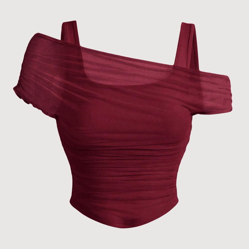 🔥Solange der Vorrat reicht 40 % Rabatt!🎉Asymmetrisches, gerafftes Mesh-Oberteil für Damen