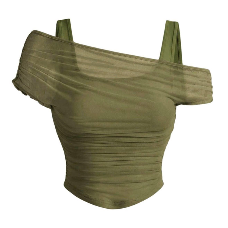 🔥Solange der Vorrat reicht 40 % Rabatt!🎉Asymmetrisches, gerafftes Mesh-Oberteil für Damen