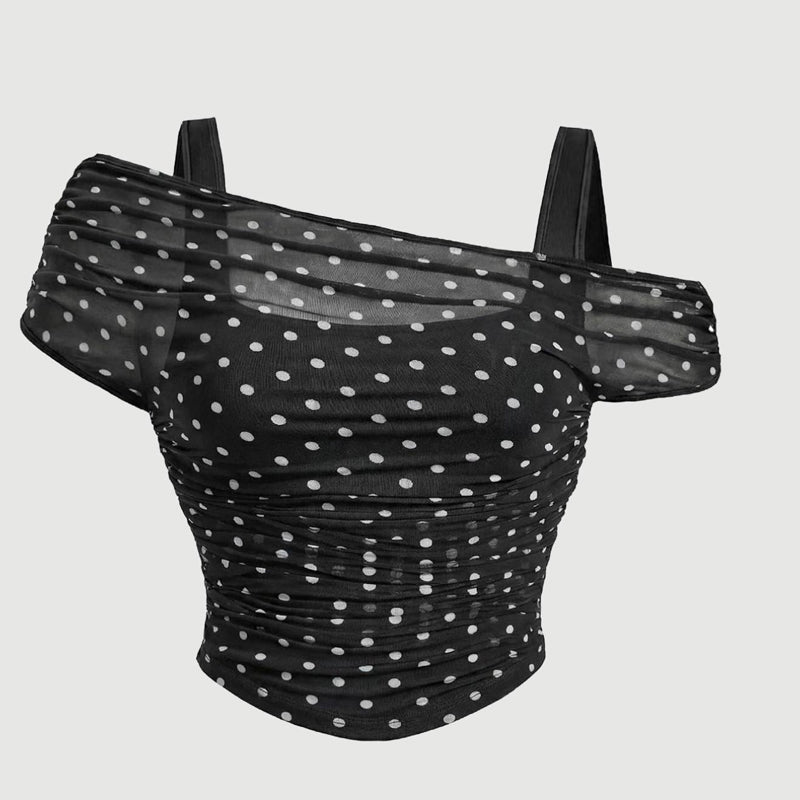🔥Solange der Vorrat reicht 40 % Rabatt!🎉Asymmetrisches, gerafftes Mesh-Oberteil für Damen