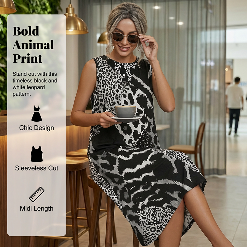Gluschwein - 👗 50% RABATT! 🐆 Ärmelloses Midikleid für Damen mit Leopardenmuster – Figurbetont, Leichter Stoff & Perfekt Für Einen Wilden Look 💃