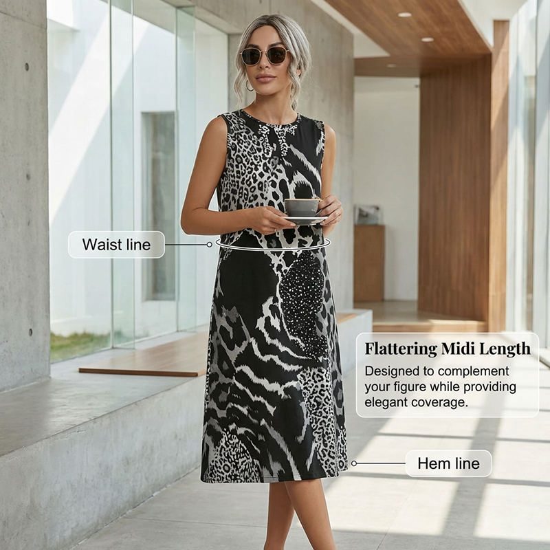 Gluschwein - 👗 50% RABATT! 🐆 Ärmelloses Midikleid für Damen mit Leopardenmuster – Figurbetont, Leichter Stoff & Perfekt Für Einen Wilden Look 💃