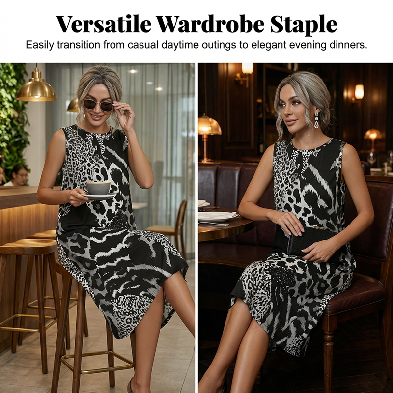 Gluschwein - 👗 50% RABATT! 🐆 Ärmelloses Midikleid für Damen mit Leopardenmuster – Figurbetont, Leichter Stoff & Perfekt Für Einen Wilden Look 💃