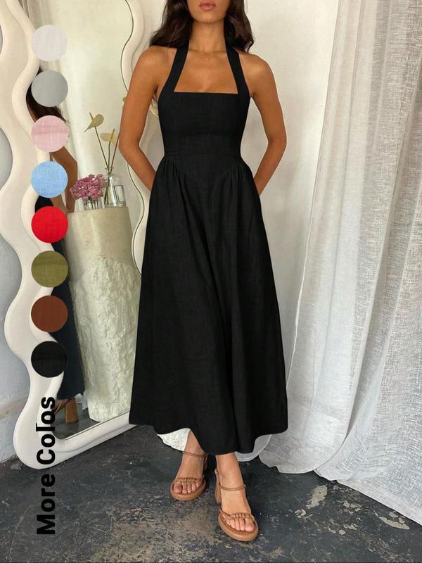 🎉Heißer Verkauf💃 Damenkleider mit eckigem Ausschnitt, taillierter Silhouette, hängendem Ausschnitt und rückenfreiem Design