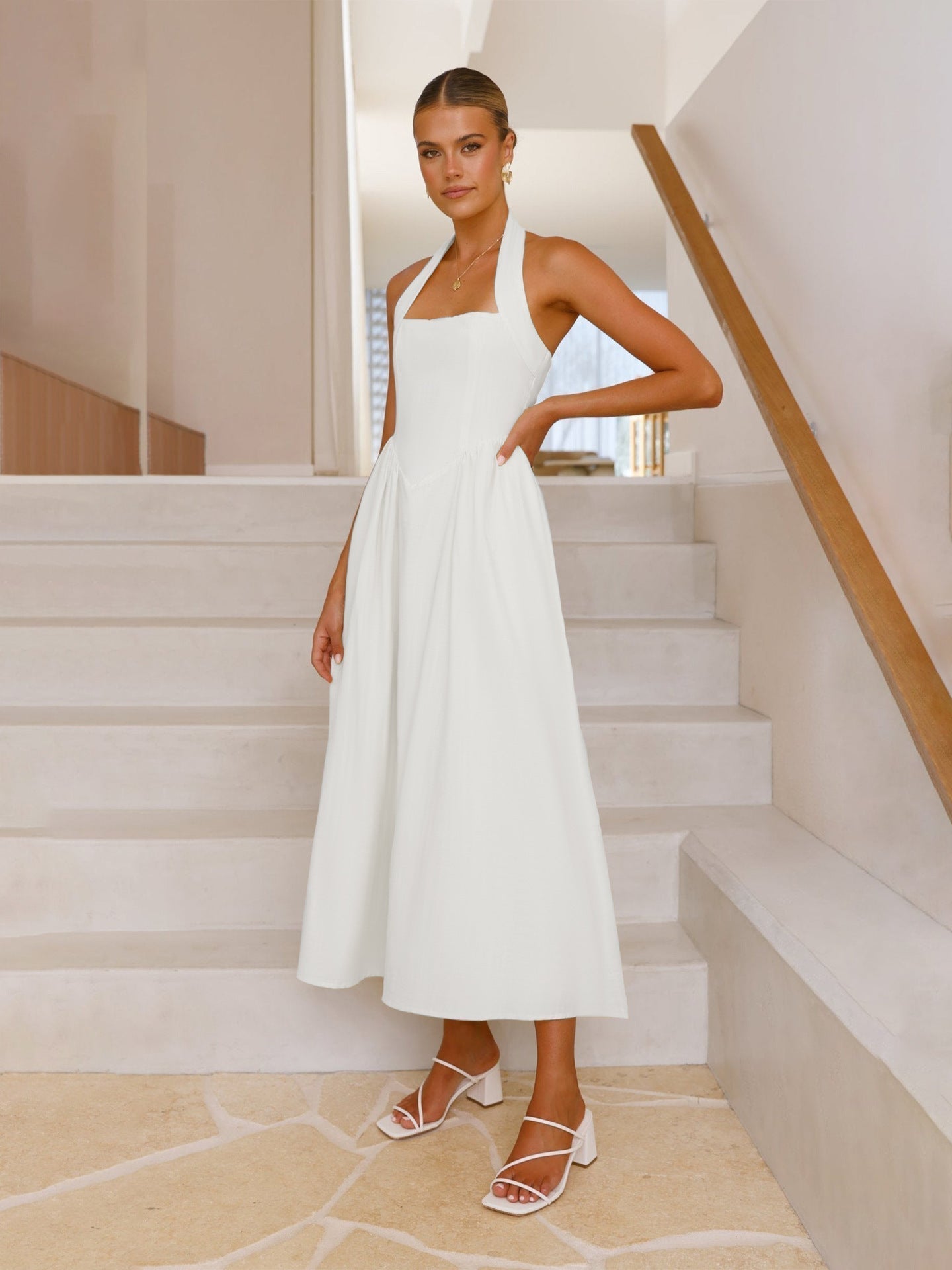 🎉Heißer Verkauf💃 Damenkleider mit eckigem Ausschnitt, taillierter Silhouette, hängendem Ausschnitt und rückenfreiem Design