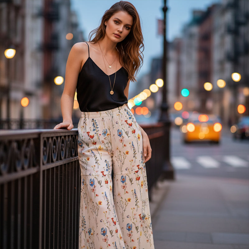 Gluschwein - Damenhose mit weitem Bein und Blumenmuster
