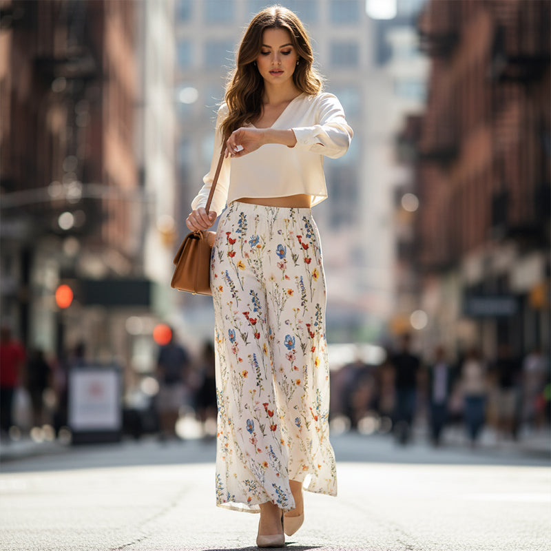 Gluschwein - Damenhose mit weitem Bein und Blumenmuster