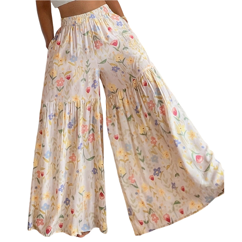 Gluschwein - Damenhose mit weitem Bein und Blumenmuster
