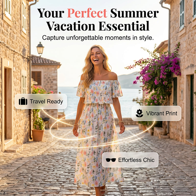 🌺 LIMITIERT: 49% RABATT! 🔥 Boho Off-Shoulder Maxikleid mit Schlitz & Taschen – Leicht, Weiblich & Perfekt für den Alltag 👗