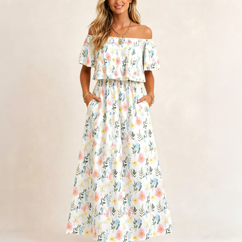 🌺 LIMITIERT: 49% RABATT! 🔥 Boho Off-Shoulder Maxikleid mit Schlitz & Taschen – Leicht, Weiblich & Perfekt für den Alltag 👗