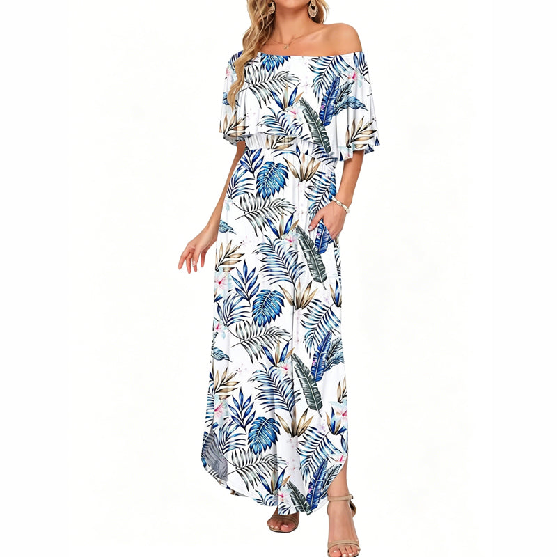🌺 LIMITIERT: 49% RABATT! 🔥 Boho Off-Shoulder Maxikleid mit Schlitz & Taschen – Leicht, Weiblich & Perfekt für den Alltag 👗