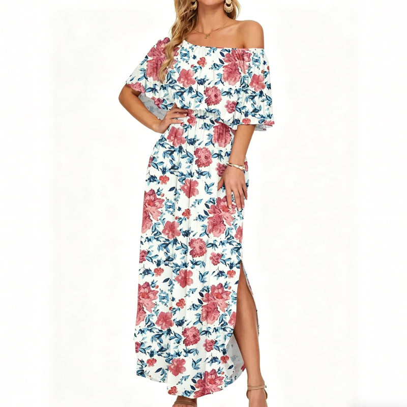 🌺 LIMITIERT: 49% RABATT! 🔥 Boho Off-Shoulder Maxikleid mit Schlitz & Taschen – Leicht, Weiblich & Perfekt für den Alltag 👗