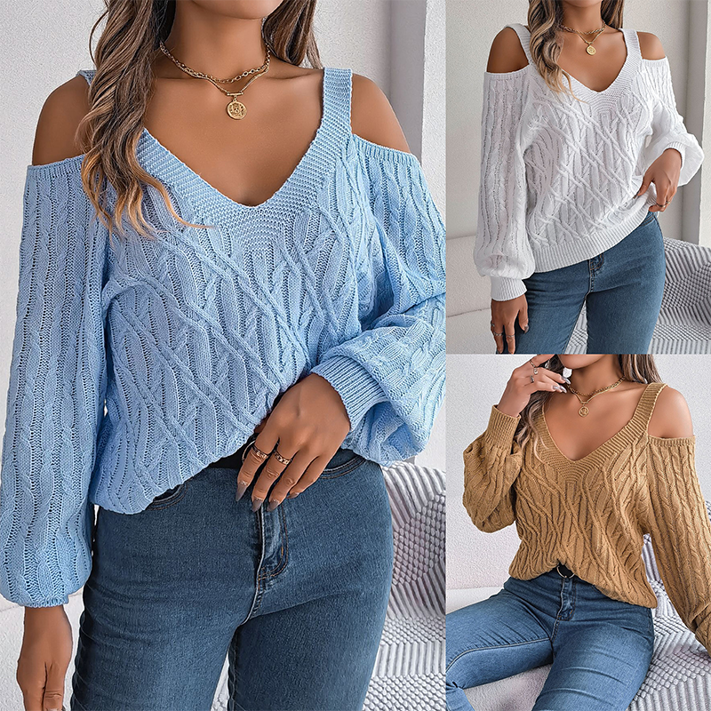 Gluschwein - 🔥Limited-time offer-Women's Cold Shoulder V-Neck Cable Knit Sweater