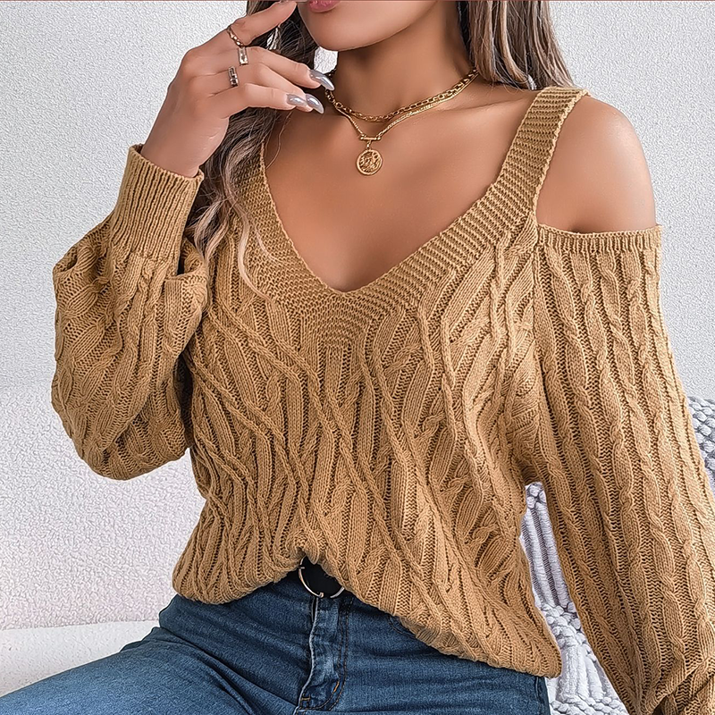 Gluschwein - 🔥Limited-time offer-Women's Cold Shoulder V-Neck Cable Knit Sweater