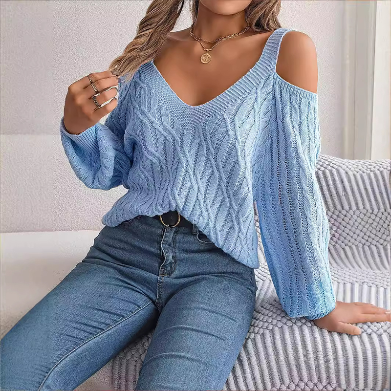 Gluschwein - 🔥Limited-time offer-Women's Cold Shoulder V-Neck Cable Knit Sweater