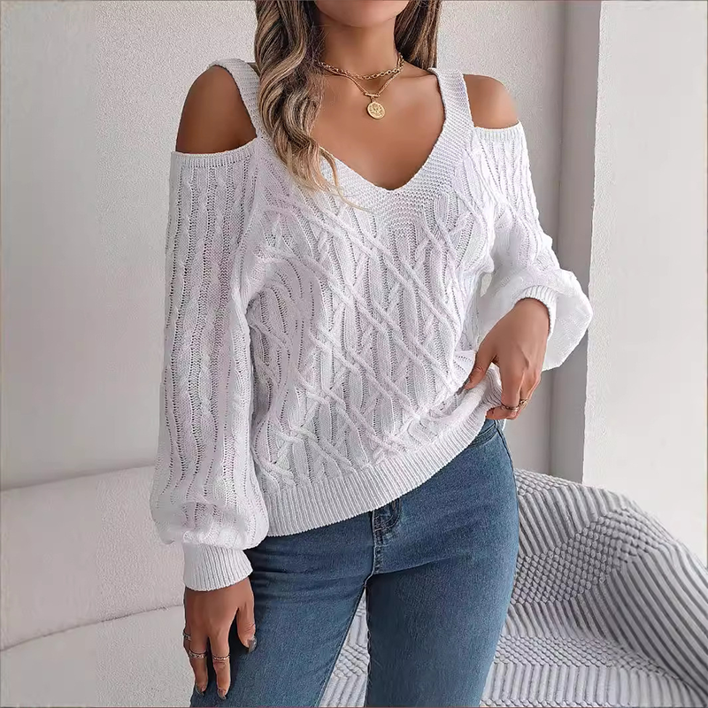 Gluschwein - 🔥Limited-time offer-Women's Cold Shoulder V-Neck Cable Knit Sweater