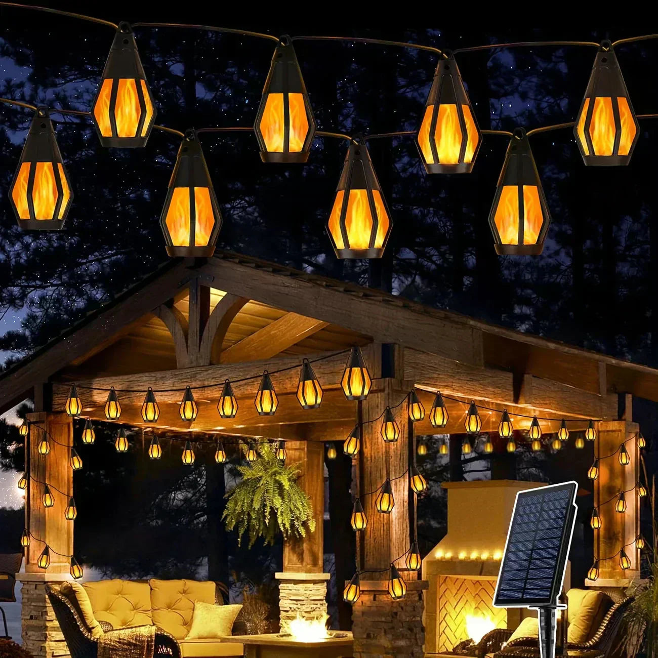 Gluschwein - ✨💡Neue IP65 Solar-LED-Lichterkette, Flammenoptik, wasserdicht, für den Außenbereich, mit Sensor, für Gärten, Innenhöfe und Camping, 360°-Abstrahlwinkel🔥