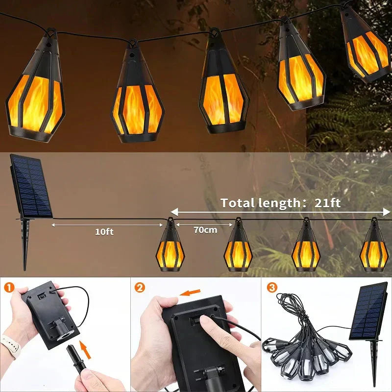 🌟 LIMITIERTE AKTION: 50% RABATT! 💡 IP65 Solar-LED-Lichterkette mit Flammen-Effekt – Wasserdicht, Mit Sensor, 360° Licht für Garten, Terrasse & Balkon 🔥