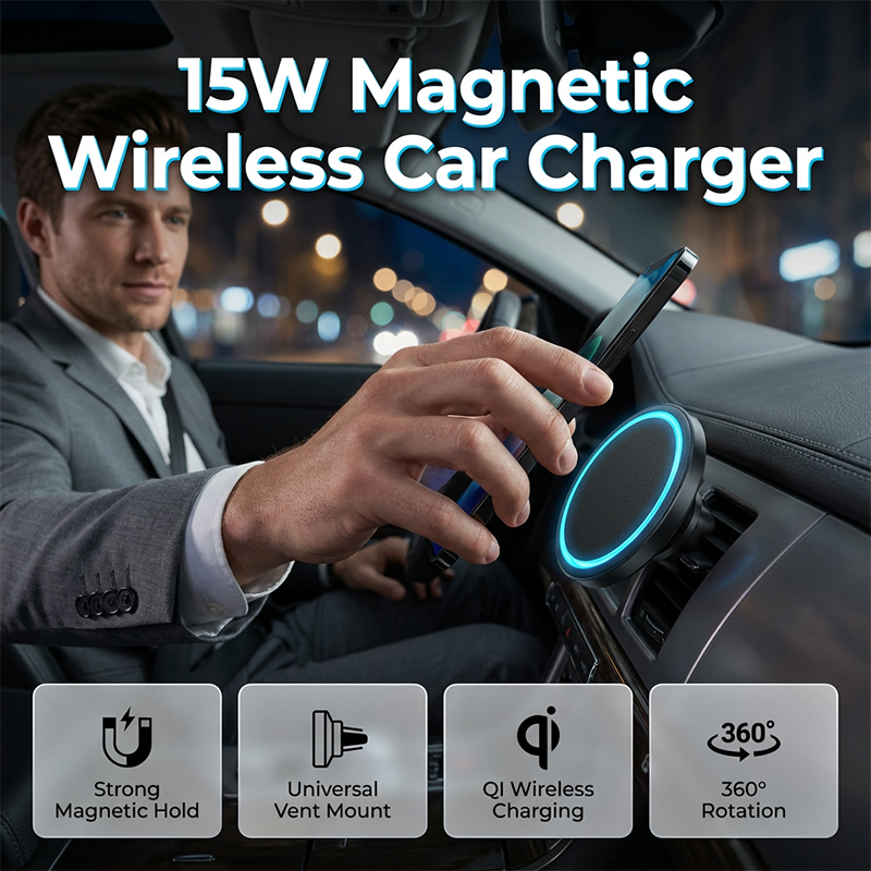🔋 50% RABATT! 🚗 15W Magnetisches Wireless-Autoladegerät mit Umgebungsbeleuchtung – Schnellladung, Starker Magnet & Perfekt Für Jedes Telefon 📱