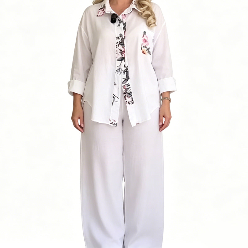 Set aus einem locker sitzenden Damenhemd und einer Hose mit weitem Bein