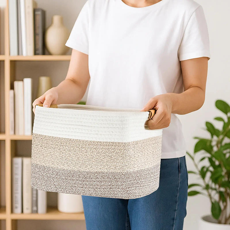 Gluschwein - 🧺 50% RABATT! 🧵 Geflochtener Baumwollseil-Aufbewahrungskorb mit Griffen – Weich, Stabil & Perfekt Für Spielzeug, Wäsche & Wohnaccessoires 🏠