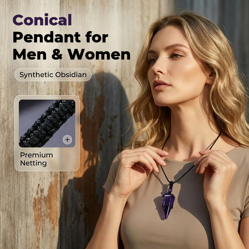 🖤 LIMITIERT: 60% RABATT! ✨ Konischer Anhänger aus Synthetischem Obsidian – Unisex, Gewebtes Netz, Verstellbare Kordel & Minimalistisch 🎁