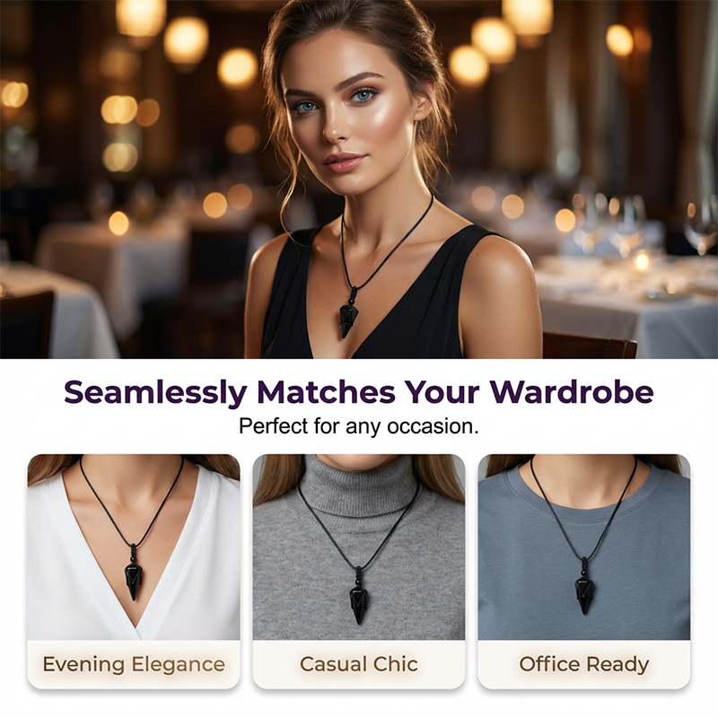 🖤 LIMITIERT: 60% RABATT! ✨ Konischer Anhänger aus Synthetischem Obsidian – Unisex, Gewebtes Netz, Verstellbare Kordel & Minimalistisch 🎁